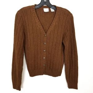 Moda Intl Women Silk Angora Cardigan Sweater Sz M Brown Button Up Y2K